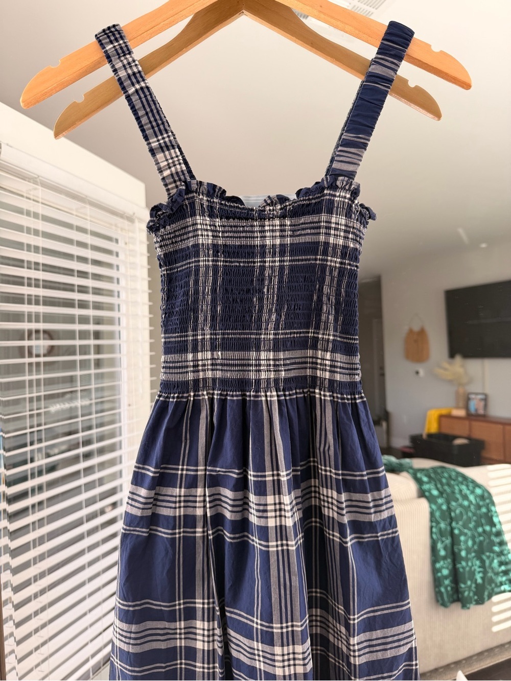 Hill house Plaid Anjuli The Nap Navy Square-Neck Maxi Dress - Picture 3 of 9